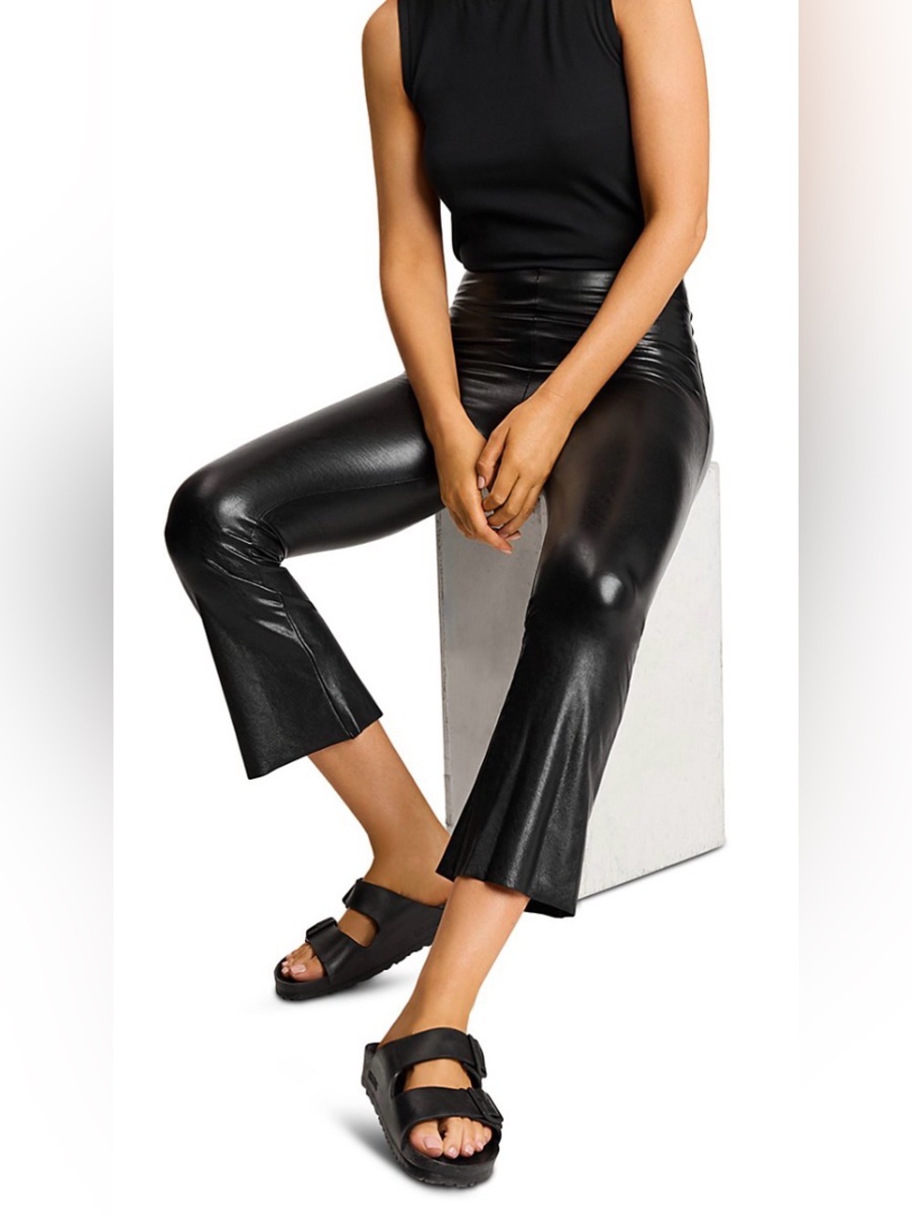 NWT Commando Faux Leather Cropped Flare Leggings Black Size Medium